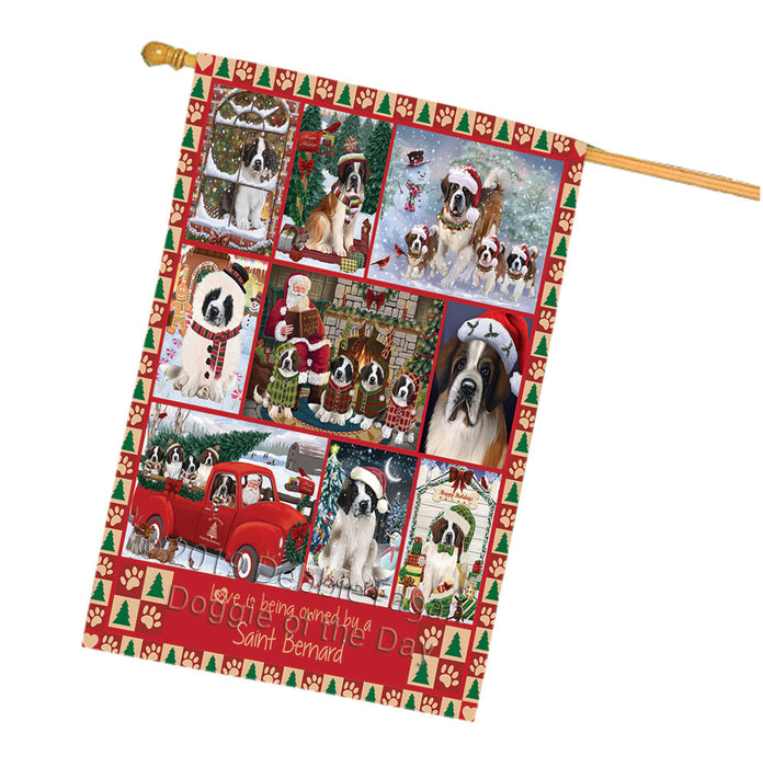 Love is Being Owned Christmas Saint Bernard Dogs House Flag FLG66089