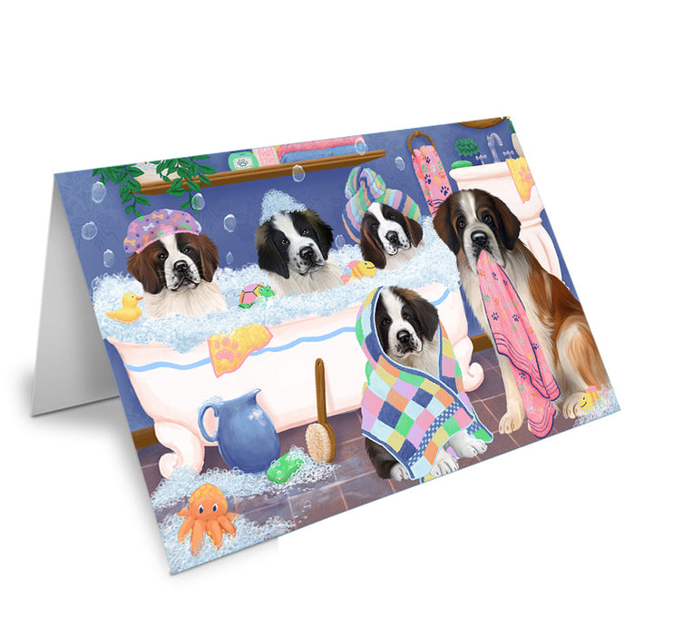 Rub A Dub Dogs In A Tub Saint Bernards Dog Handmade Artwork Assorted Pets Greeting Cards and Note Cards with Envelopes for All Occasions and Holiday Seasons GCD74966