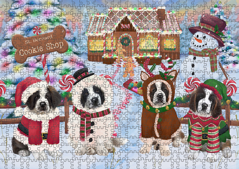 Holiday Gingerbread Cookie Shop Saint Bernards Dog Puzzle with Photo Tin PUZL94656