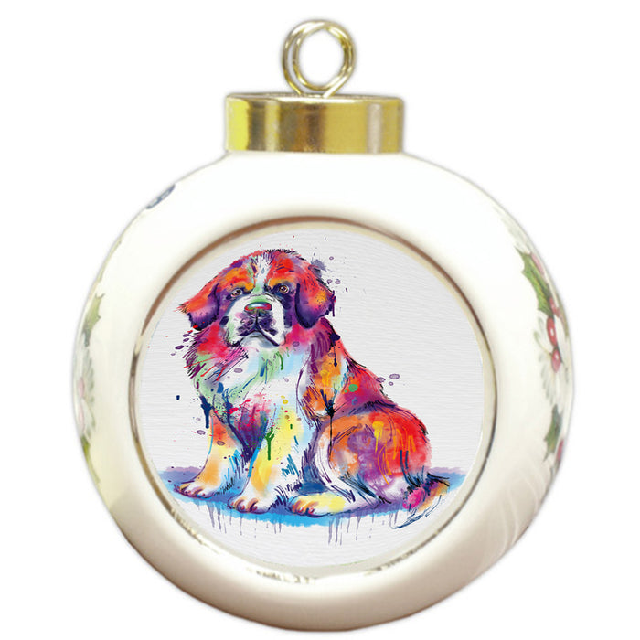 Watercolor Saint Bernard Dog Round Ball Christmas Ornament RBPOR58226