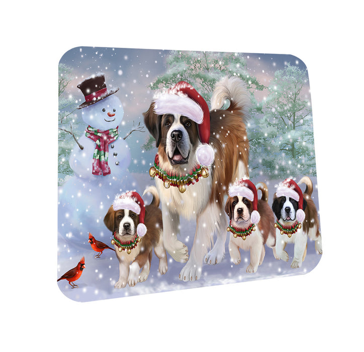 Christmas Running Family Saint Bernards Dog Coasters Set of 4 CST56599