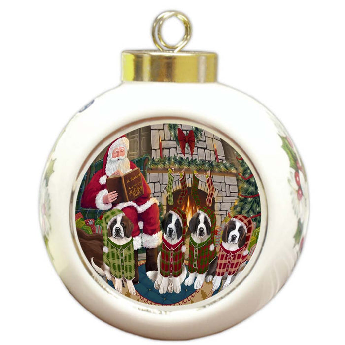 Christmas Cozy Holiday Tails Saint Bernards Dog Round Ball Christmas Ornament RBPOR55739