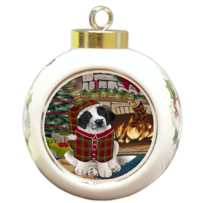 The Stocking was Hung Saint Bernard Dog Round Ball Christmas Ornament RBPOR55949