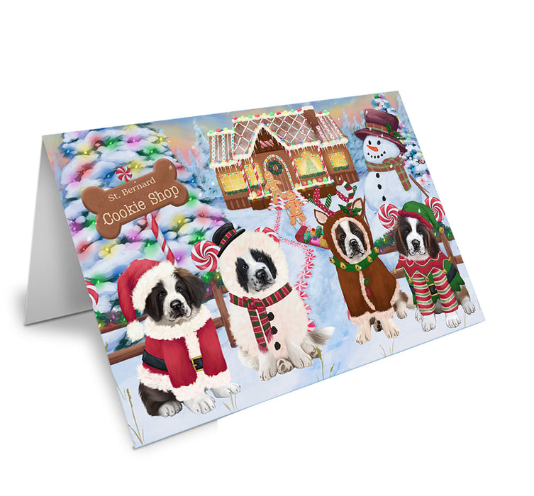 Holiday Gingerbread Cookie Shop Saint Bernards Dog Handmade Artwork Assorted Pets Greeting Cards and Note Cards with Envelopes for All Occasions and Holiday Seasons GCD74357
