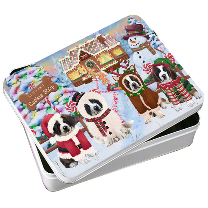 Holiday Gingerbread Cookie Shop Saint Bernards Dog Photo Storage Tin PITN56557
