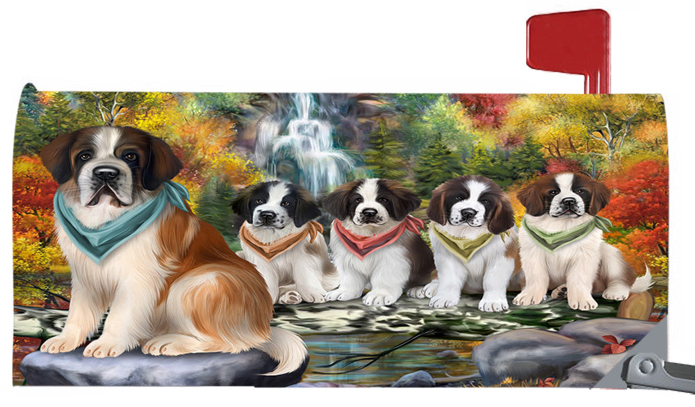 Scenic Waterfall Saint Bernard Dogs Magnetic Mailbox Cover MBC48750