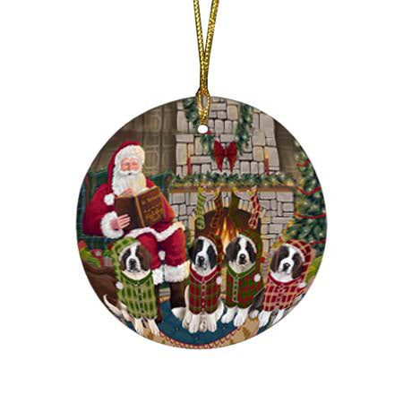 Christmas Cozy Holiday Tails Saint Bernards Dog Round Flat Christmas Ornament RFPOR55739
