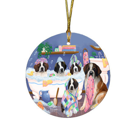 Rub A Dub Dogs In A Tub Saint Bernards Dog Round Flat Christmas Ornament RFPOR57173