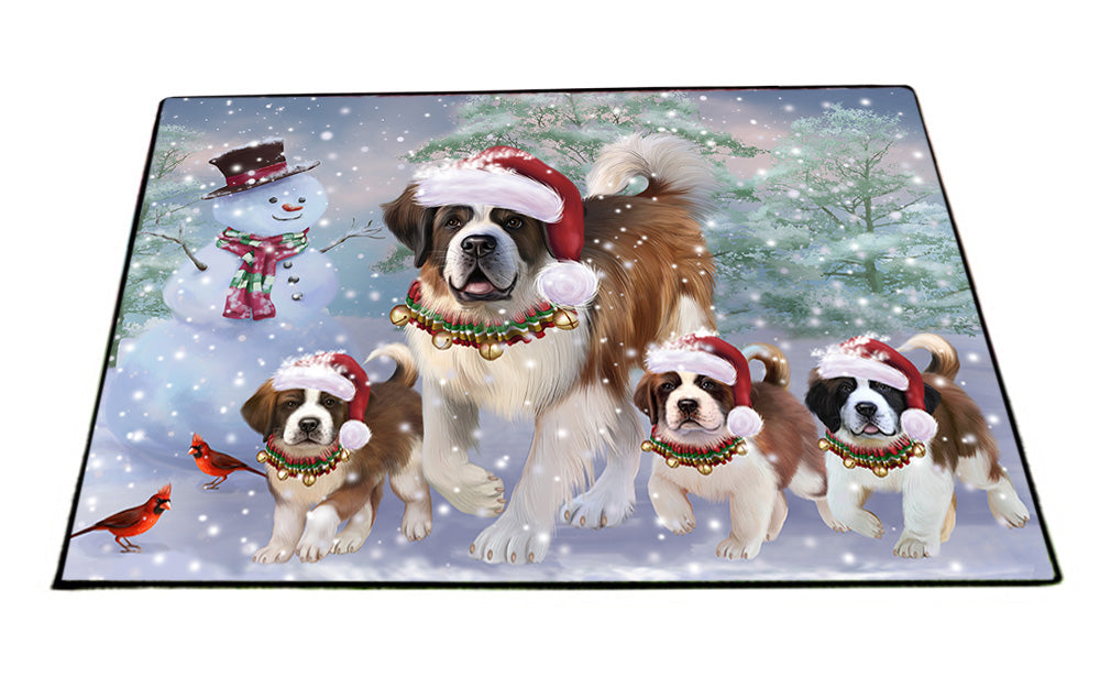 Christmas Running Family Saint Bernards Dog Floormat FLMS53715