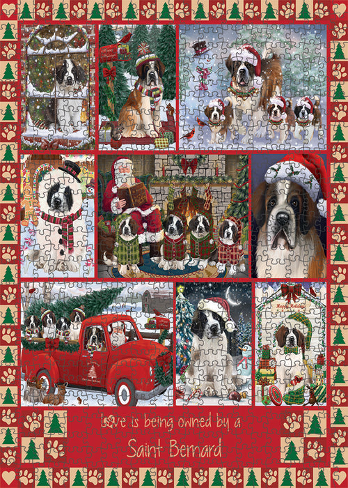 Love is Being Owned Christmas Saint Bernard Dogs Puzzle with Photo Tin PUZL99476