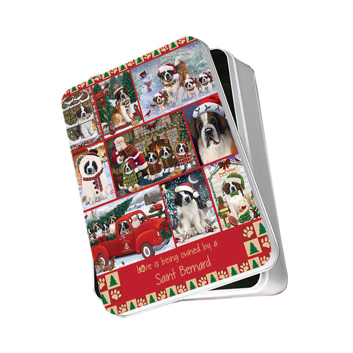 Love is Being Owned Christmas Saint Bernard Dogs Photo Storage Tin PITN57193