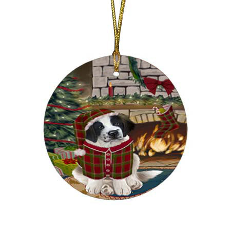 The Stocking was Hung Saint Bernard Dog Round Flat Christmas Ornament RFPOR55949