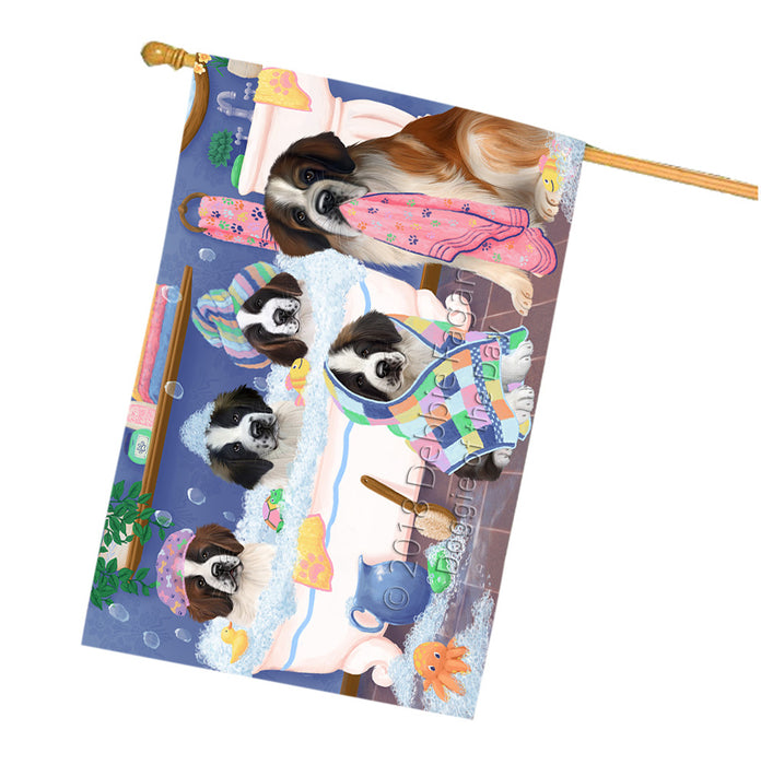 Rub A Dub Dogs In A Tub Saint Bernards Dog House Flag FLG57501