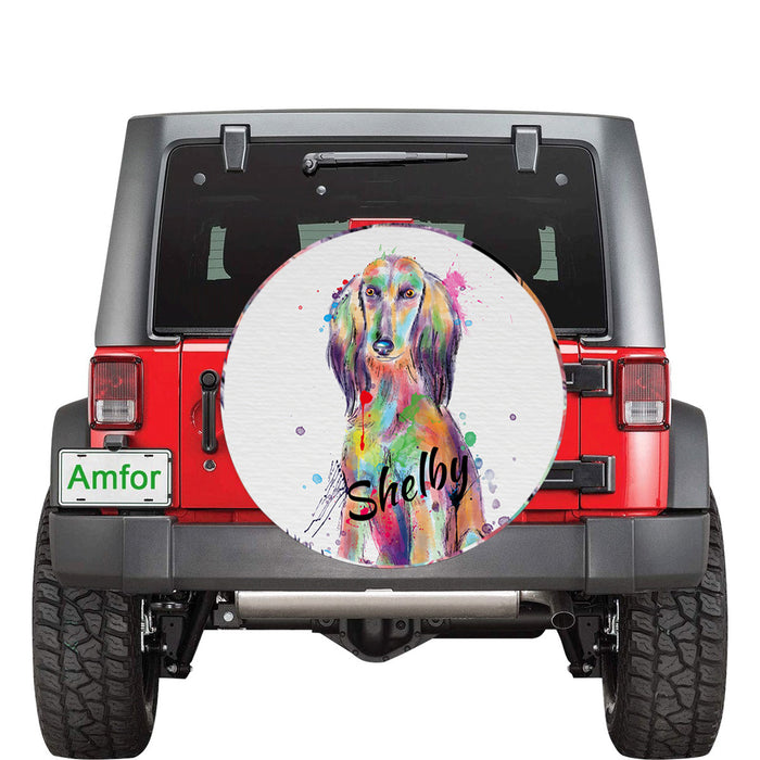 Custom Pet Name Personalized Watercolor Saluki Dog Car Tire Cover