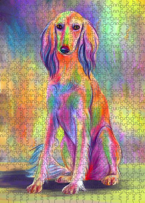 Paradise Wave Saluki Dog Portrait Jigsaw Puzzle for Adults Animal Interlocking Puzzle Game Unique Gift for Dog Lover's with Metal Tin Box