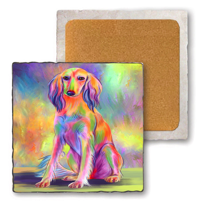 Paradise Wave Saluki Dog Set of 4 Natural Stone Marble Tile Coasters MCST52521