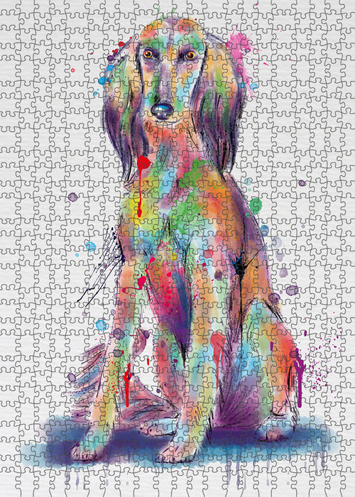 Watercolor Saluki Dog Portrait Jigsaw Puzzle for Adults Animal Interlocking Puzzle Game Unique Gift for Dog Lover's with Metal Tin Box
