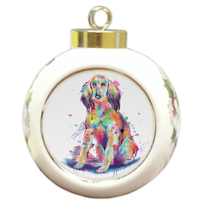 Watercolor Saluki Dog Round Ball Christmas Ornament RBPOR58781
