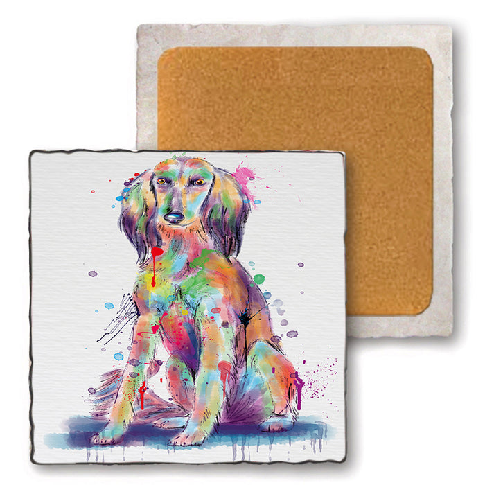 Watercolor Saluki Dog Set of 4 Natural Stone Marble Tile Coasters MCST52563