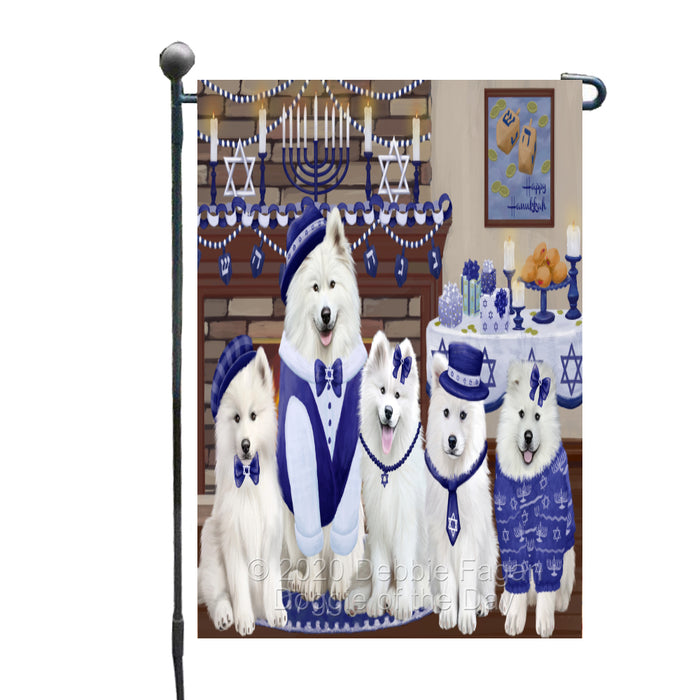 Happy Hanukkah Family Samoyed Dogs Garden Flag GFLG65772