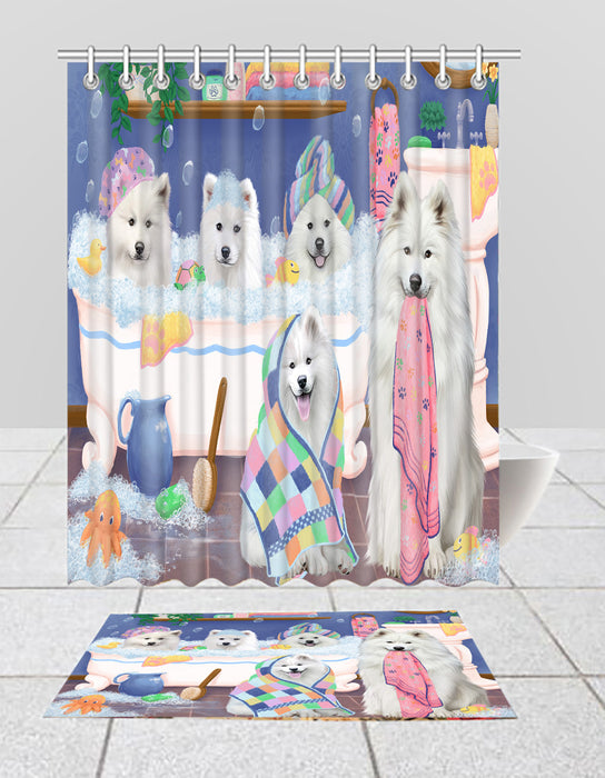 Rub A Dub Dogs In A Tub Samoyed Dogs Bath Mat and Shower Curtain Combo