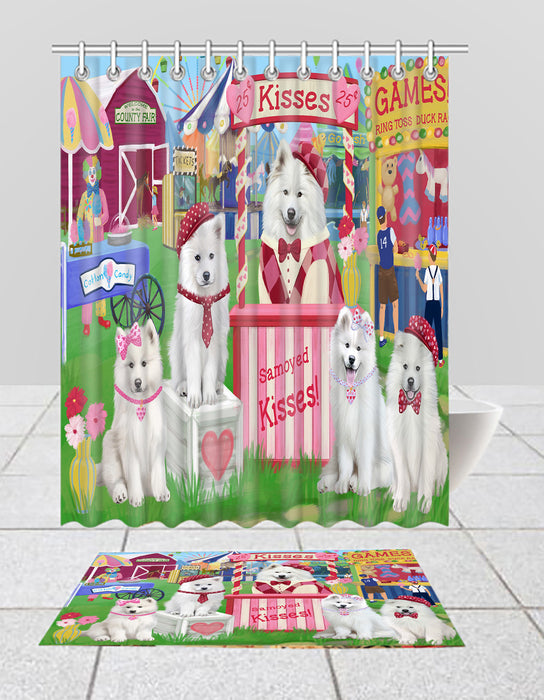 Carnival Kissing Booth Samoyed Dogs  Bath Mat and Shower Curtain Combo