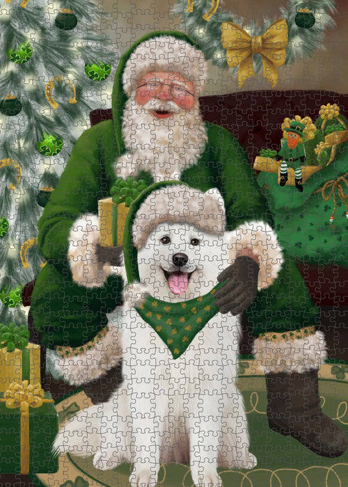 Christmas Irish Santa with Gift and Samoyed Dog Puzzle with Photo Tin PUZL100560