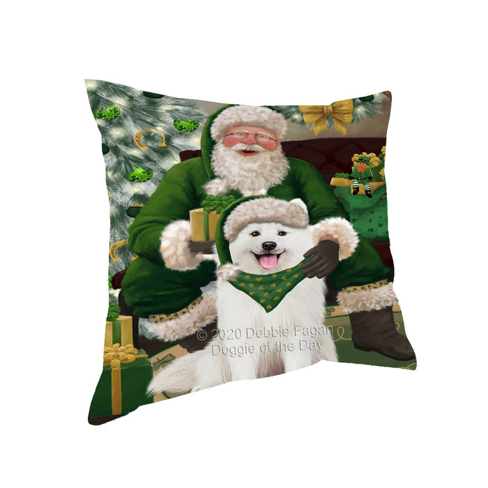 Christmas Irish Santa with Gift and Samoyed Dog Pillow PIL86944