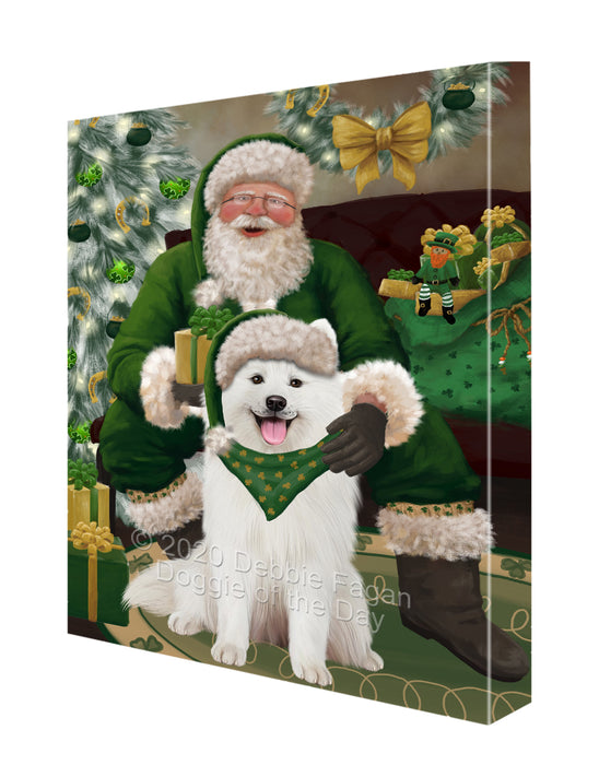 Christmas Irish Santa with Gift and Samoyed Dog Canvas Print Wall Art Décor CVS148031