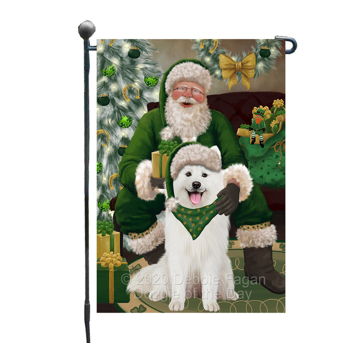 Christmas Irish Santa with Gift and Samoyed Dog Garden Flag GFLG66681