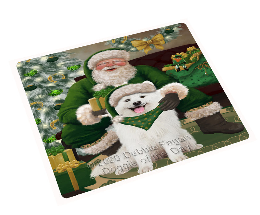 Christmas Irish Santa with Gift and Samoyed Dog Cutting Board - Easy Grip Non-Slip Dishwasher Safe Chopping Board Vegetables C78448
