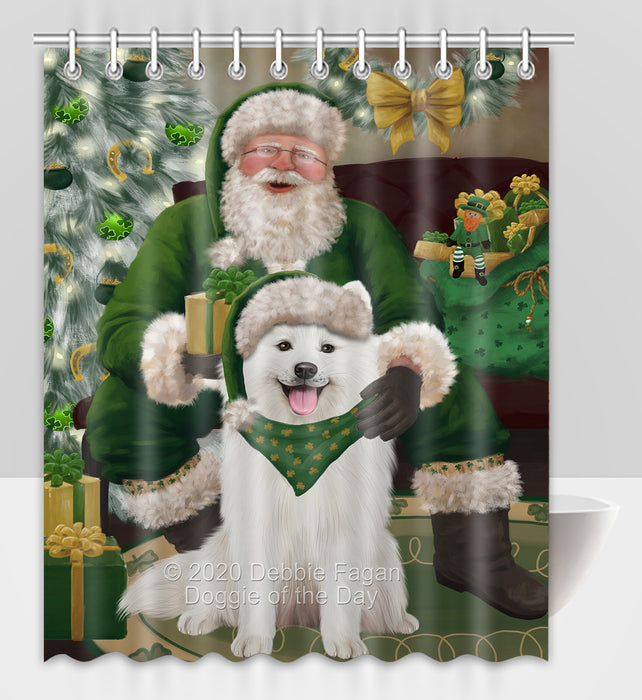 Christmas Irish Santa with Gift and Samoyed Dog Shower Curtain Bathroom Accessories Decor Bath Tub Screens SC175