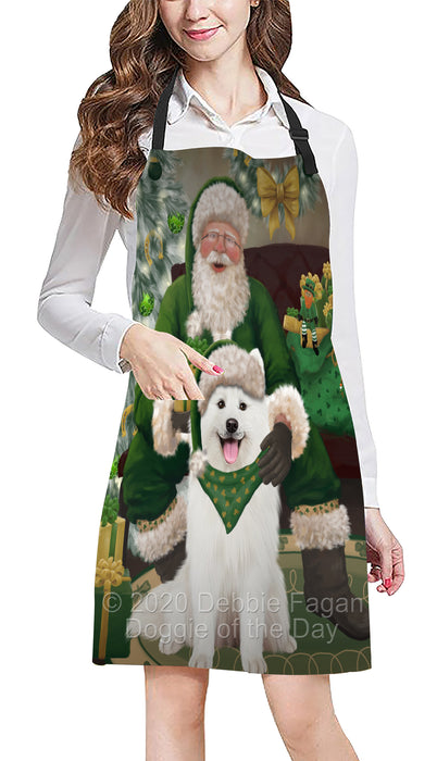 Christmas Irish Santa with Gift and Samoyed Dog Apron Apron-48341