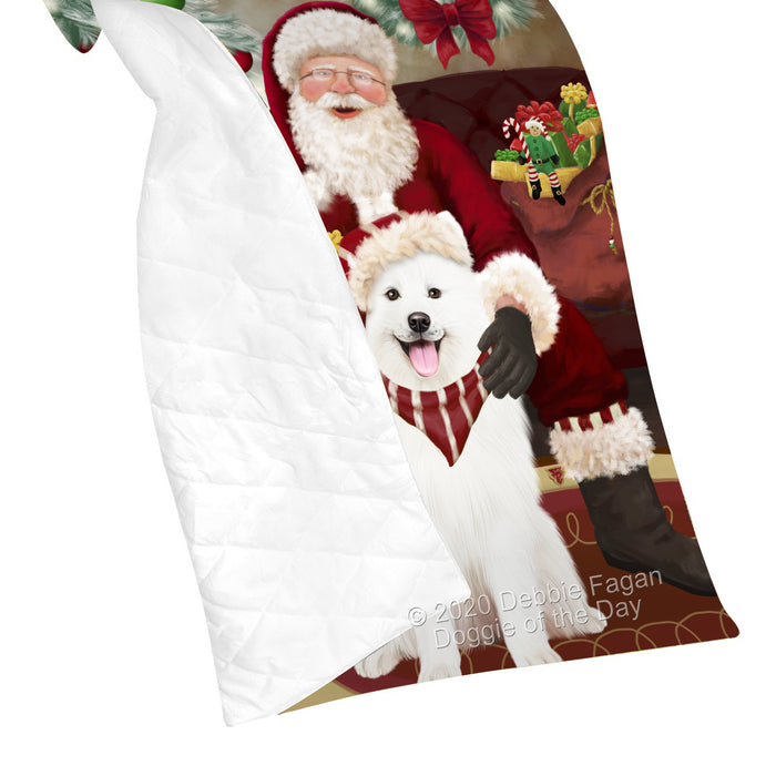 Santa's Christmas Surprise Samoyed Dog Quilt Bed Coverlet Bedspread - Pets Comforter Unique One-side Animal Printing - Soft Lightweight Durable Washable Polyester Quilt