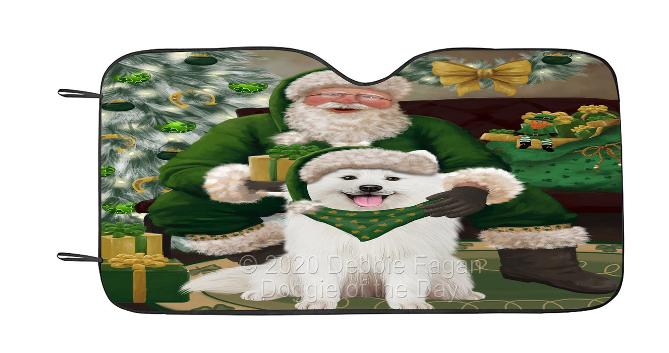 Christmas Irish Santa with Gift and Samoyed Dog Car Sun Shade Cover Curtain
