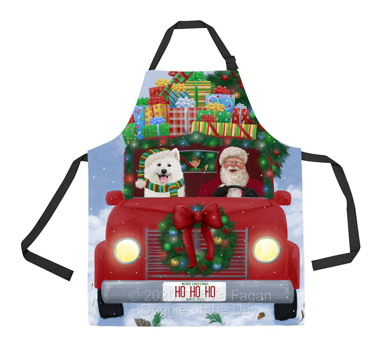 Christmas Honk Honk Red Truck Here Comes with Santa and Samoyed Dog Apron Apron-48244