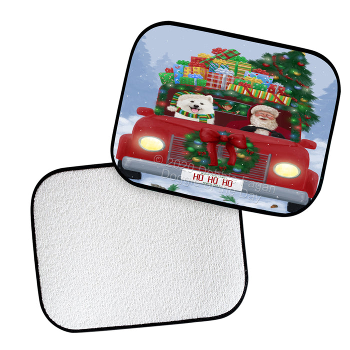Christmas Honk Honk Red Truck Here Comes with Santa and Samoyed Dog Polyester Anti-Slip Vehicle Carpet Car Floor Mats  CFM49834