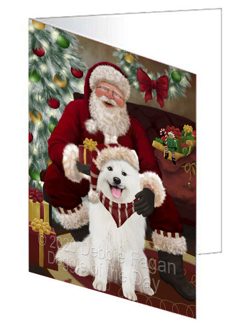 Santa's Christmas Surprise Samoyed Dog Handmade Artwork Assorted Pets Greeting Cards and Note Cards with Envelopes for All Occasions and Holiday Seasons