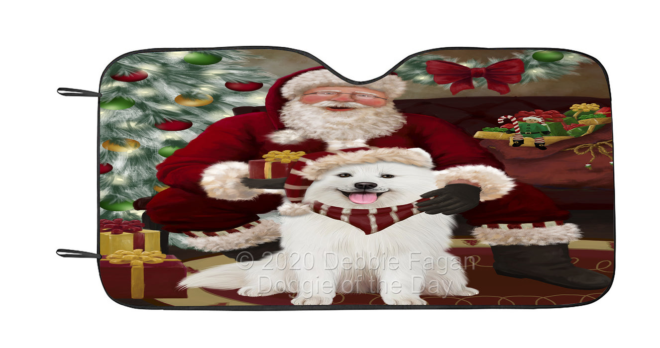 Santa's Christmas Surprise Samoyed Dog Car Sun Shade Cover Curtain