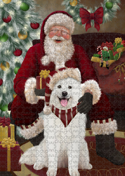 Santa's Christmas Surprise Samoyed Dog Puzzle with Photo Tin PUZL100956