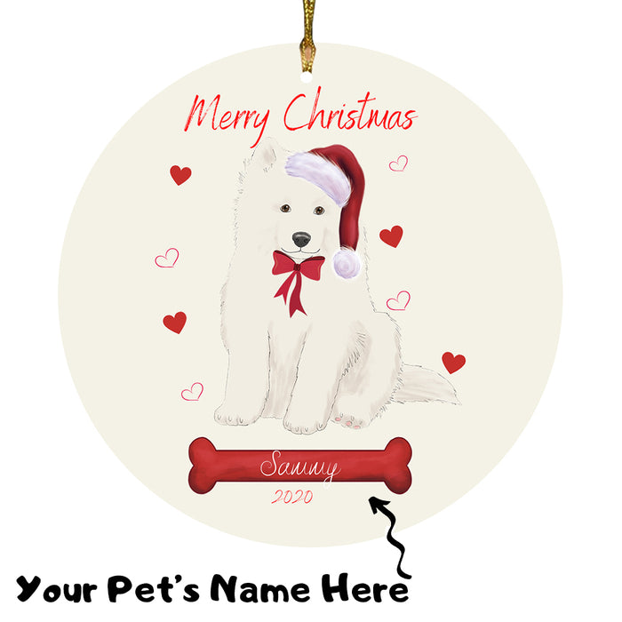 Personalized Merry Christmas  Samoyed Dog Christmas Tree Round Flat Ornament RBPOR59002
