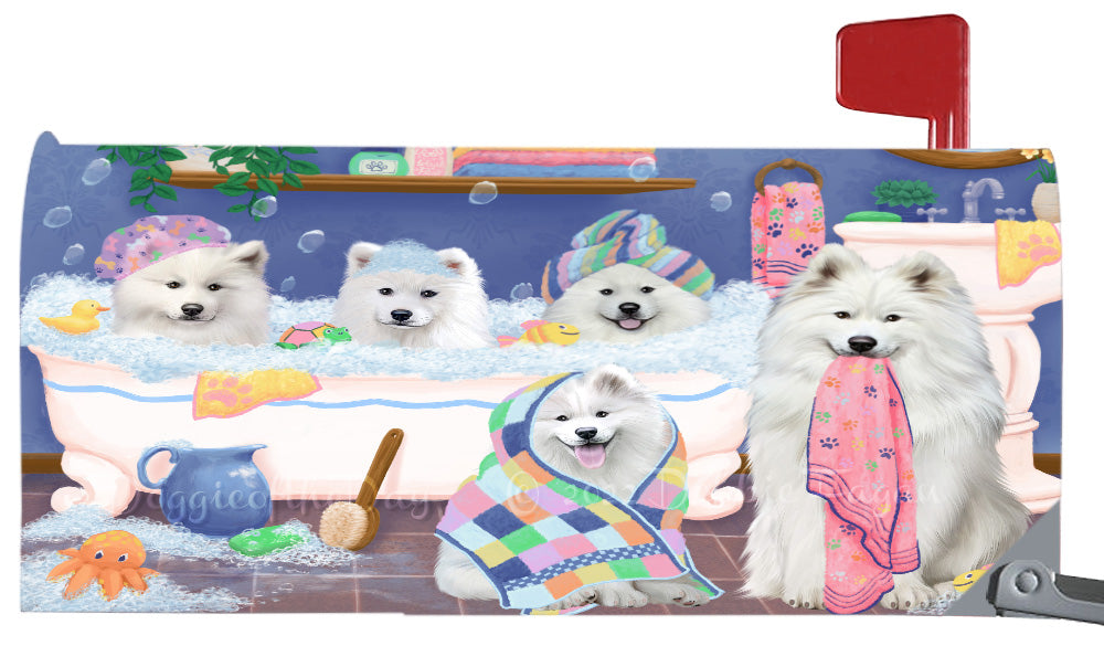 Rub A Dub Dogs In A Tub Samoyed Dog Magnetic Mailbox Cover Both Sides Pet Theme Printed Decorative Letter Box Wrap Case Postbox Thick Magnetic Vinyl Material
