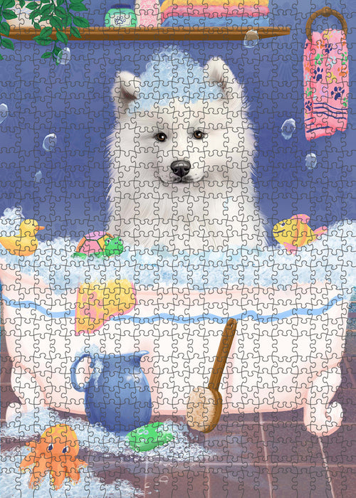 Rub A Dub Dog In A Tub Samoyed Dog Portrait Jigsaw Puzzle for Adults Animal Interlocking Puzzle Game Unique Gift for Dog Lover's with Metal Tin Box PZL346