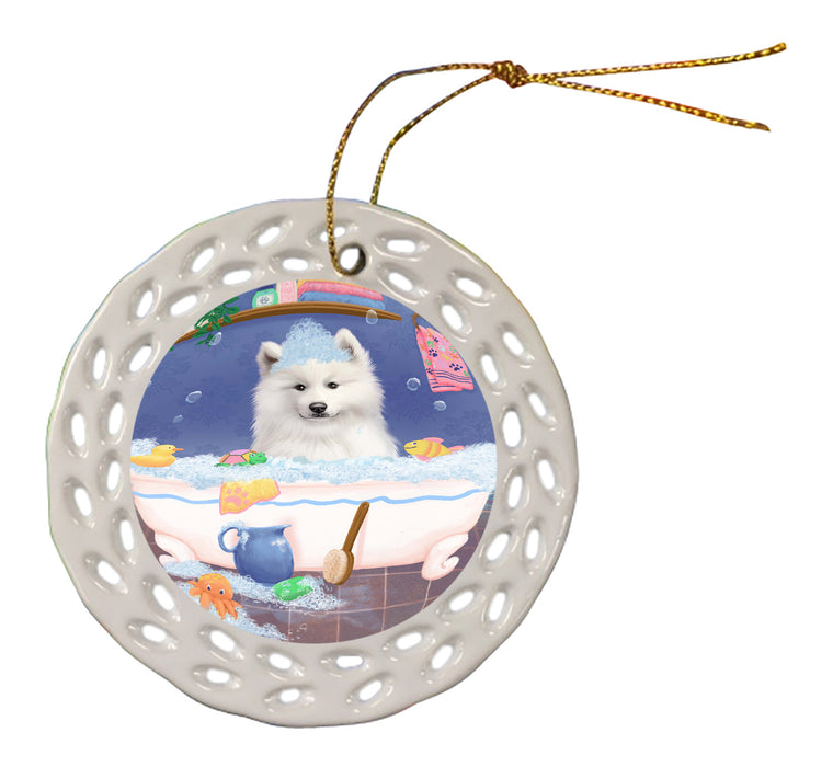 Rub A Dub Dog In A Tub Samoyed Dog Doily Ornament DPOR58325
