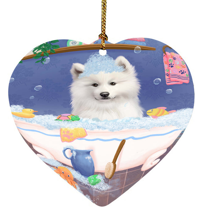 Rub A Dub Dog In A Tub Samoyed Dog Heart Christmas Ornament HPORA58674