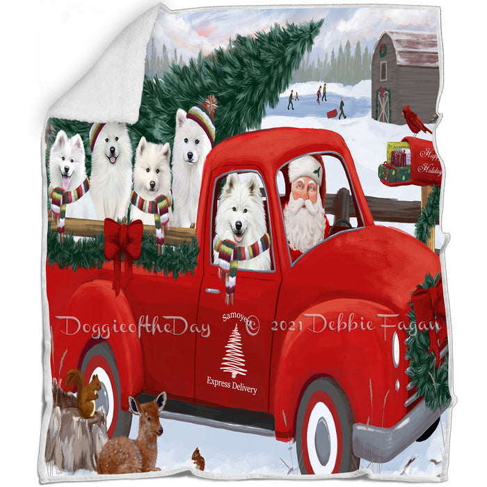 Christmas Santa Express Delivery Red Truck Samoyeds Dog Family Blanket BLNKT112935