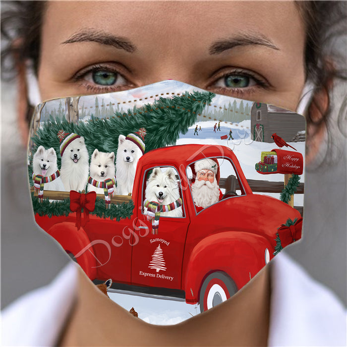 Christmas Santa Express Delivery Red Truck Samoyed Dogs Face Mask FM48468