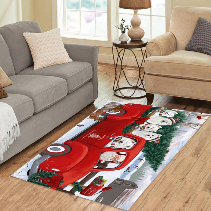 Christmas Santa Express Delivery Red Truck Samoyed Dogs Area Rug