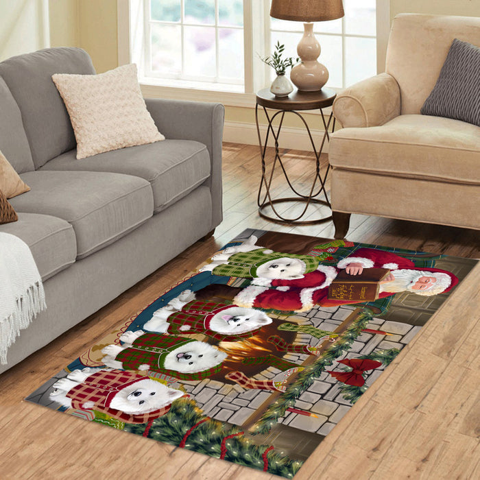 Christmas Cozy Holiday Fire Tails Samoyed Dogs Area Rug