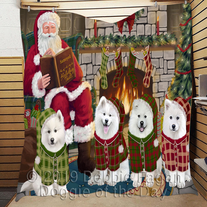 Christmas Cozy Holiday Fire Tails Samoyed Dogs Quilt